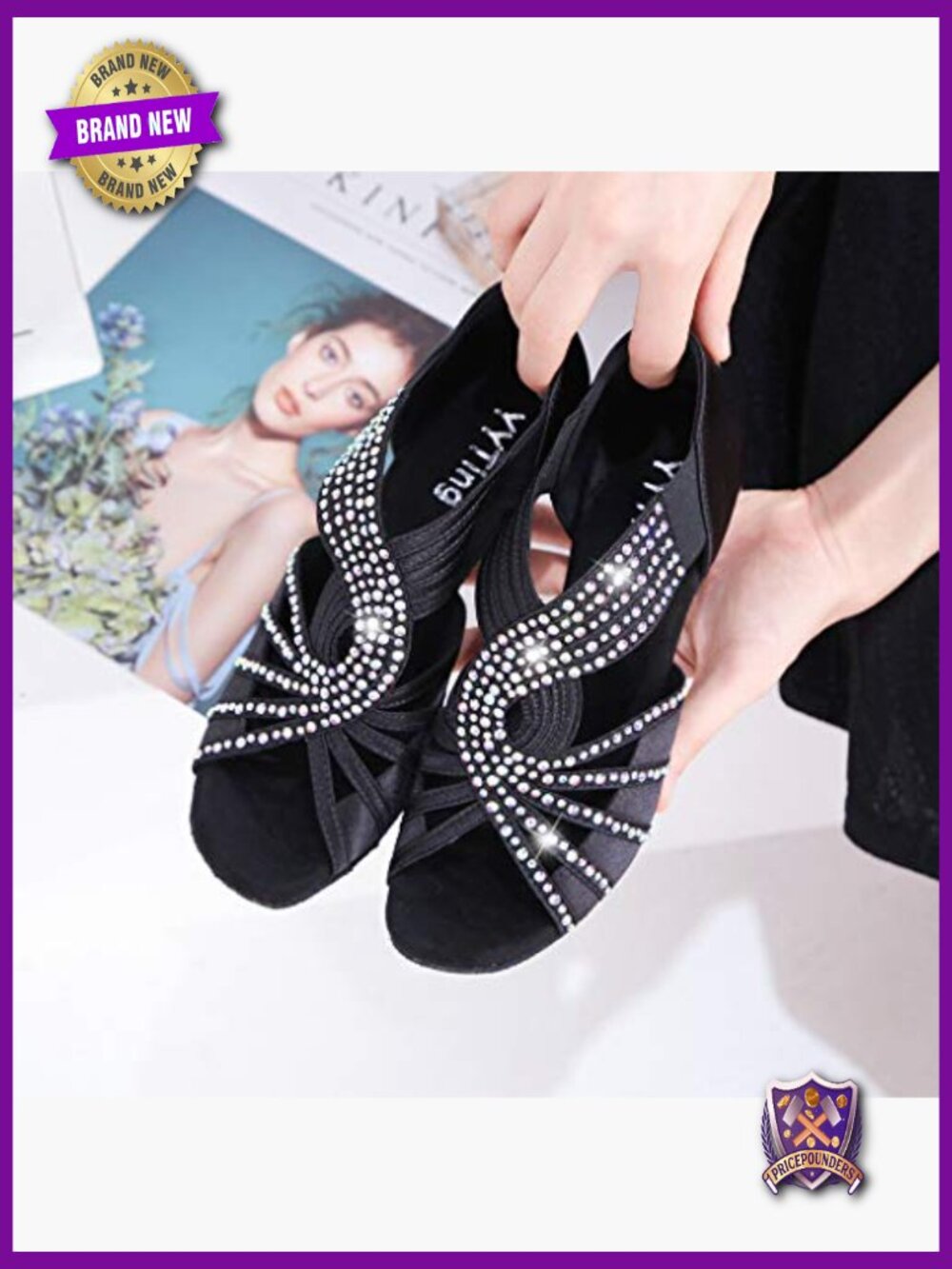 Rhinestones Ballroom Dance Shoes Latin Salsa Wedding Practice 2.5in Heels - Picture 3 of 7